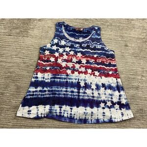 SJS Tank Top Women Medium Blue Stars Stripes Tie Dye Sleeveless Patriotic